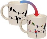 The Unemployed Philosophers Guild Birds on a Wire mug reveals color birds when hot.