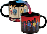 The Unemployed Philosophers Guild Star Trek transporter mug beams Kirk as you pour coffee.