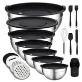 Unokit 7-piece mixing bowls with lids ready for quick meal prep.
