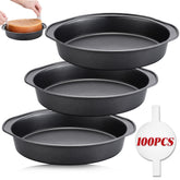 Unokit round cake pan set with three 8-inch pans, front view, for even baking