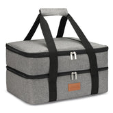 Uoxfill insulated lunch bag capacity shows two 9x13 pans ready for transport