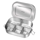UPTRUST stainless steel bento box outer view with secure clips for travel.