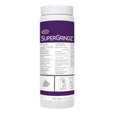 Urnex SuperGrindz bottle front for easy grinder cleaning and burr maintenance.