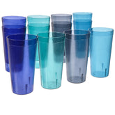 US Acrylic Café tumblers with indigo top edge for smooth outdoor sipping.