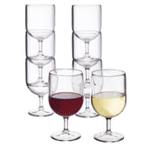 US Acrylic stackable 8 oz wine stem in clear plastic, ideal for outdoor gatherings.