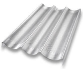 USA Pan baguette pan perforated bottom highlights even heat and easy release for crisp baguette crust.