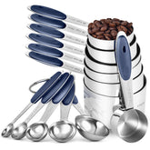 U-Taste measuring cups and spoons in midnight blue with reinforced welds.