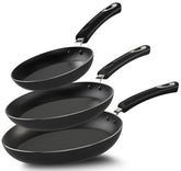 Utopia Kitchen 3-piece nonstick frying pans in 8, 9.5, and 11 inches for easy omelettes.