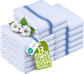 Utopia Towels blue dish towels in 12-pack for quick lint-free dish drying.
