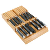 Utoplike in-drawer bamboo knife block viewed from top showing neat organization