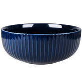 UUEMB extra large navy bowl with vertical stripes for salad presentation.