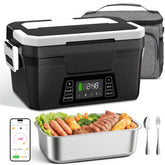 Vabaso cordless heated lunch box in use for hot office meals.