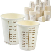 Vakly 3oz graduated paper cup with wax coating for leak resistance and measurement marks.