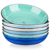 Vancasso Bonita pasta bowls set of 6 with blue glaze, ideal for family meals and casual dining