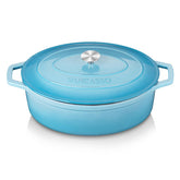 Vancasso enameled cast iron dutch oven 9-3 qt oval lid light blue ideal for braising