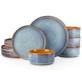 Vancasso Onion ceramic set with blue glaze on plates and bowls for stylish everyday dining.