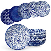 Vancasso Selene 8.5-inch bowls with blue-white florals, ideal for family meals