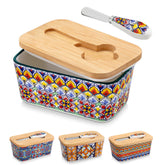 Vancasso SIMI butter dish front view with colorful Bohemian pattern, ideal for everyday storage.