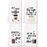 Vansolinne coffee towels with playful puns brighten a kitchen or coffee bar.