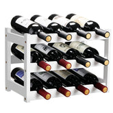 VASMIA bamboo wine rack 3-tier front view for organized 12-bottle storage.