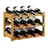 VASMIA bamboo wine rack front view shows a 3-tier design for compact countertop storage.