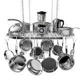 Vdomus hanging pot rack with ceiling mount offering sturdy storage for organized cookware.