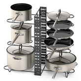 Vdomus pot rack organizer front view, showcasing versatile pot storage for organized cookware