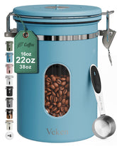 Veken coffee canister with window showing remaining beans at a glance