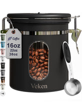 Veken coffee canister with window shows remaining beans for easy planning