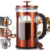 Veken French Press copper exterior showcases durable, stylish design for hot mornings and travel.