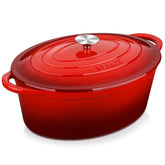Velaze 7.5qt enameled oval Dutch oven with lid in red for versatile cooking