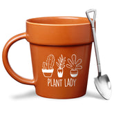 VELENTI plant pot mug with metallic shovel ornament for coffee and decor