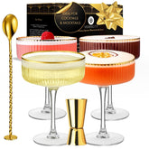 VEMACITY ribbed espresso martini glasses with gold rims for elegant home cocktails.