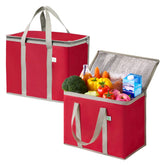 VENO 2-pack cooler bags in red, foldable, ideal for quick grocery trips.