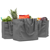 VeraMia grey canvas grocery bag set with three jumbo totes for heavy groceries.