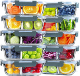 VERONES glass meal prep container with two compartments for organized meals.