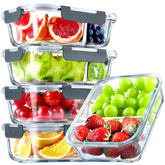 VERONES 5-pack glass meal prep containers with two compartments for balanced meals.