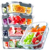 VERONES 5-pack glass meal prep containers with three compartments for balanced portions