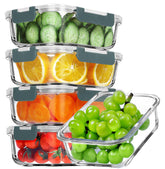 VERONES 5-pack 36oz glass meal prep containers with airtight lids for organized weekly meals.