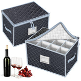 VERONLY wine glass storage box with 24 compartments in grey, organized for safe stemware storage.