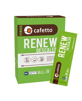 Verybarista Renew Descaler packaging viewed for easy espresso machine maintenance.