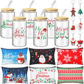 Vesici Christmas glass tumbler with lid and straw for festive drinks