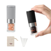 VEVOK CHEF mini salt and pepper grinder set, top view, ideal for quick seasoning on the go.