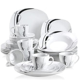 VEWEET Fiona dinner plate 9.75-inch, elegant white with stripes for everyday meals.
