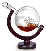 VI AI whiskey globe decanter with etched map and ship design for a refined home bar