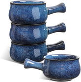 vicrays French Onion Soup Bowls with Handles in blue for easy serving and safe grip