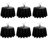 VidaFete 6-pack 120-inch round tablecloth flatlay showing durable, stain-resistant fabric.