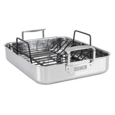 Viking 3-ply stainless roasting pan with nonstick rack, ideal for even roasting in large gatherings.