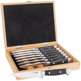 Viking 8-piece steak knife set in a wooden box, ideal for gifting and dinner parties.