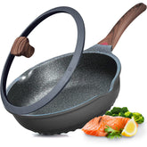 Vinchef nonstick deep fry pan with lid on stove for easy cooking